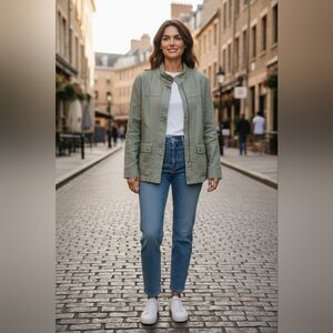 Christian Siriano Sage Utility Jacket Linen Blend Button Down Lightweight NWT